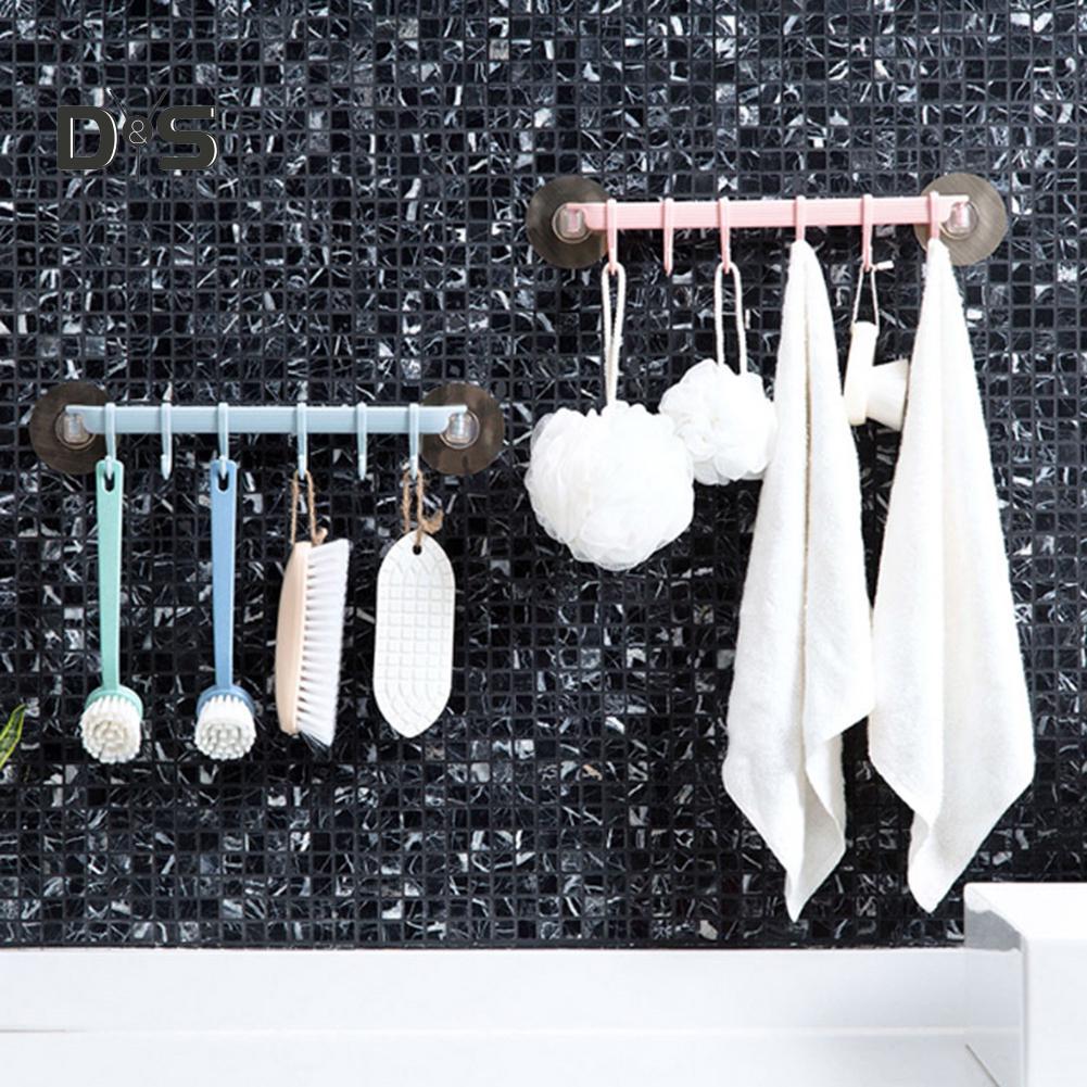 Strong Adhesive Wall Mounted 6-Hook Kitchen Bathroom Hanger Storage Rack Holder