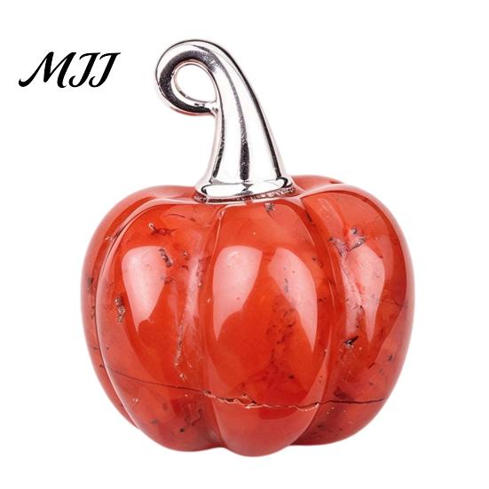 Versatile Seasonal Accents Natural Crystal Pumpkin Pendant, Mini Carved Stone Charm with Window Display Ornaments Metal Hook, Halloween Micro