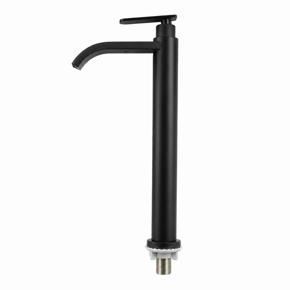 304 Stainless Steel Vessel Sink Faucet Single Cold Water Single Handle Sink Faucet One Hole Black Finish Tall Basin Tap