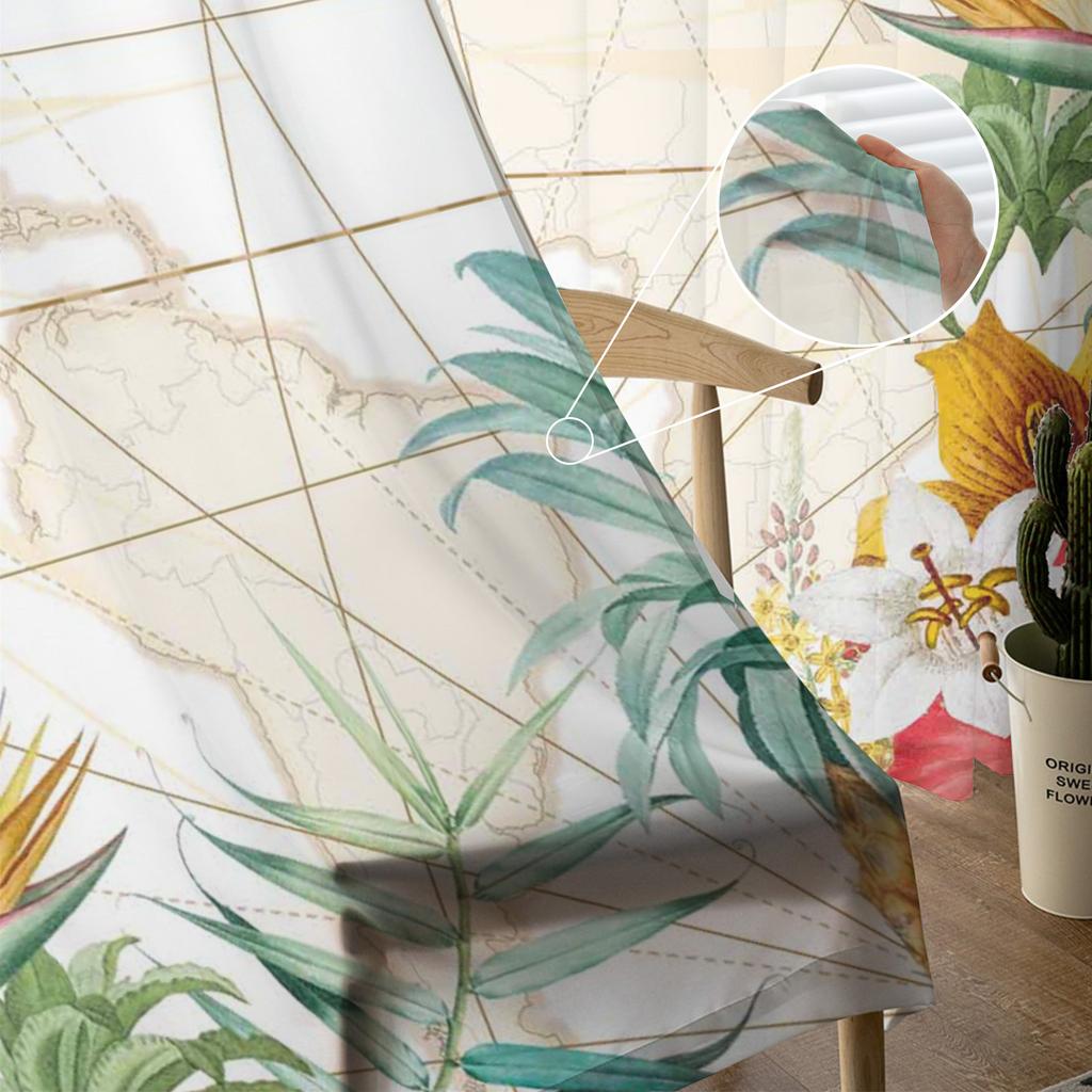 Toucan Flower Fruit Tropical Plants Pineapple Map Tulle Sheer Window Curtains For Living Room Bedroom Tulle Voile Curtains Decor