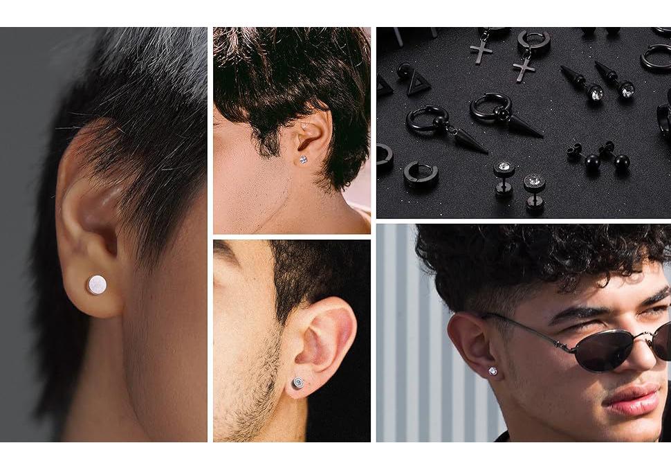 Black Stainless Steel Cross Hoop Earring Set for Men - High-End Electroplated Fashion Jewelry Studs