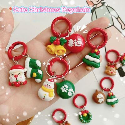 Kawaii Noel Anahtarlık Karikatür Noel Baba Geyik Ağaç Kardan Adam Kolye Anahtarlık Sırt Çantası Süsleme Çift Arkadaş Hediyeleri