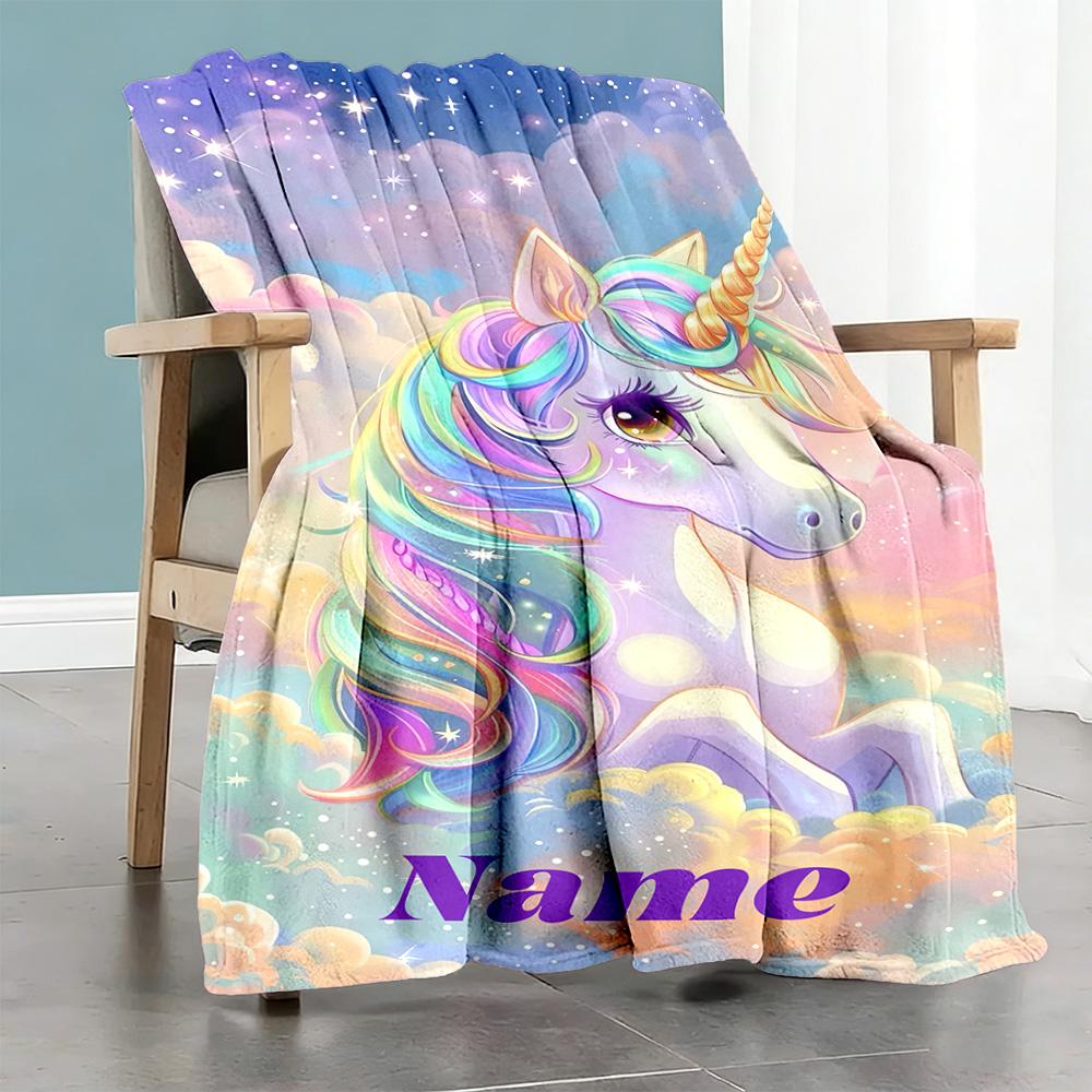 Colorful Unicorn78 Personalized Name Blanket Lightweight Customizable Blanket Durable Comfort for Sofa Home Decor Bed Chair Ideal for All Seasons