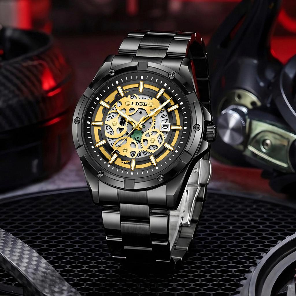 LIGE Original Luxury Mens Watch Casual Fashion Quartz Wristwatch Waterproof Luminous Stainless Steel Watches Men Gift Relojs+Box