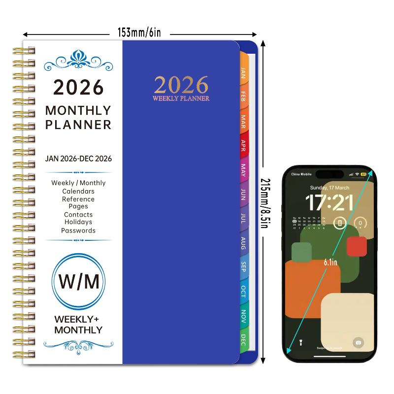 

Блокнот-планировщик 2026 года с индексными вкладками, на спирали, формат А5, дневник на 365 дней, офисный рабочий планировщик, блокнот для расписания, принадлежности для книги расписания