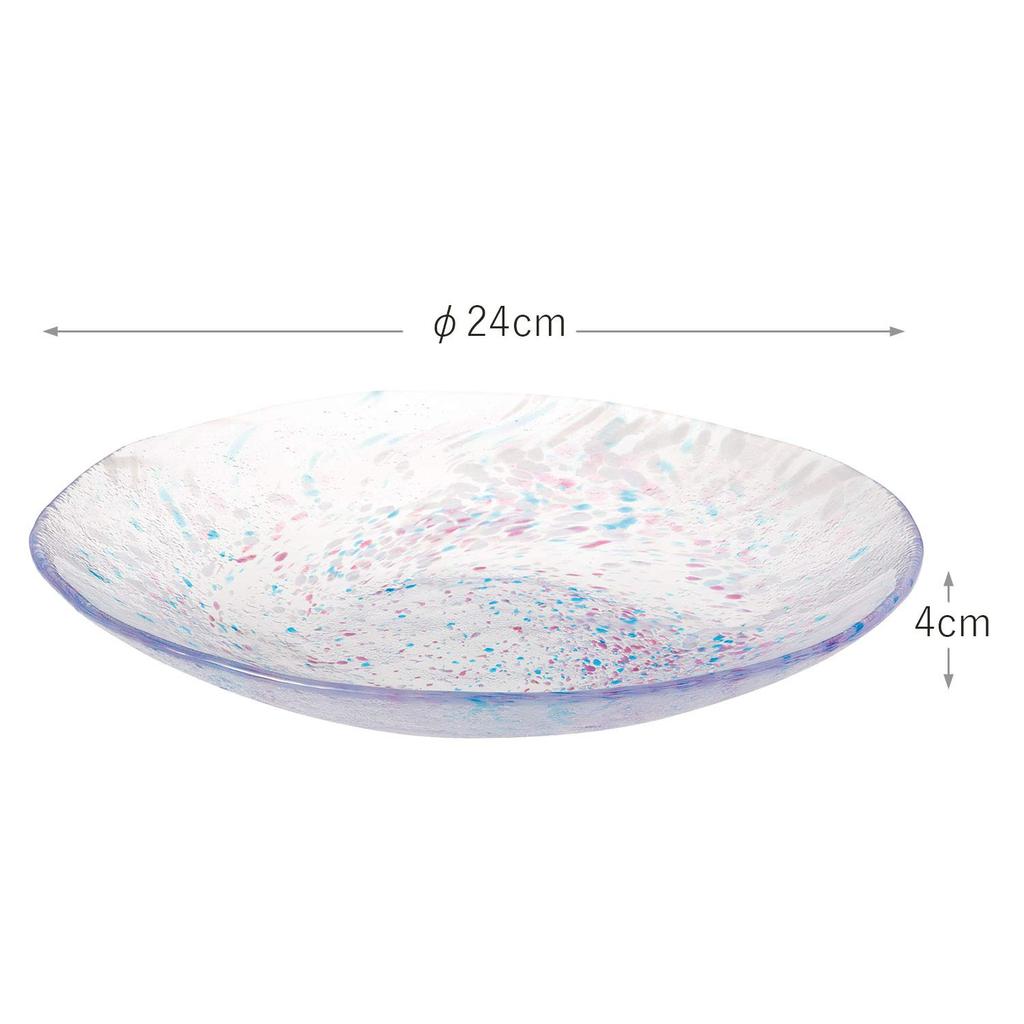 Toyo Sasaki Glass Iro Shizuku Noodle Plate, Pink, Made in Japan, Large Plate, Round Plate, Glass Plate, Tableware, WA321