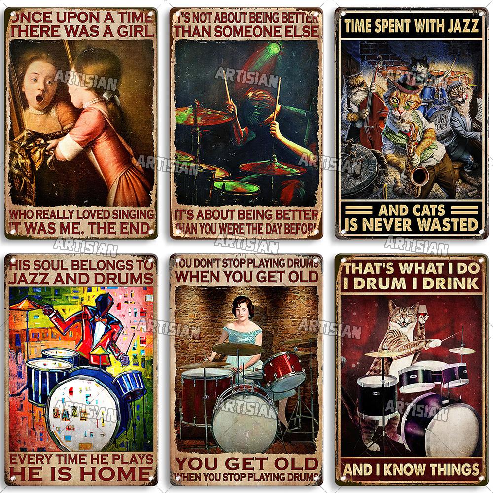Künstler Musik Tanz Metallposter Trommel Blechschild Instrumentv Dekorative Platte Wanddekor Garage Bar Pub Club Hotel Küche