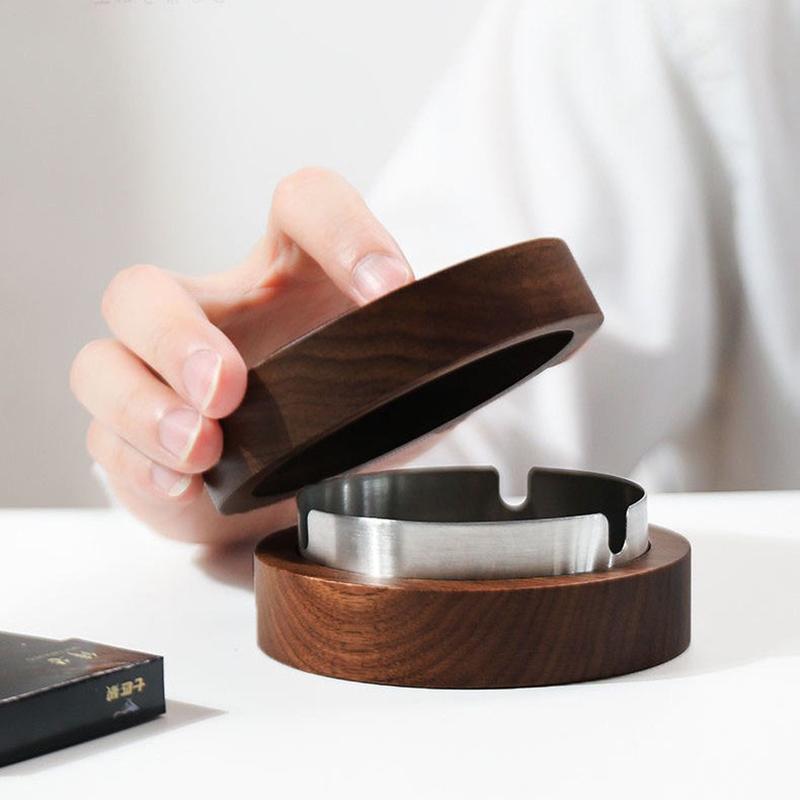 With Stainless Steel Liner Walnut Wood Ashtrays Indoor Walnut Wood With Lid Fly Ash Ashtray Ash Tray Living Room