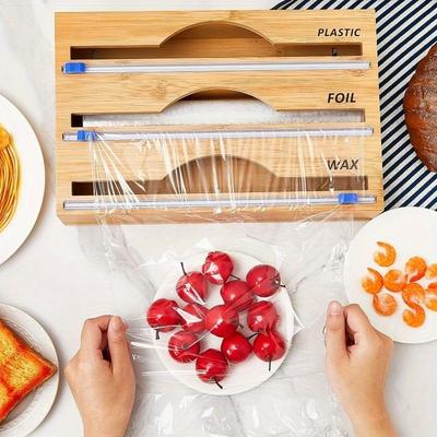 1PC Kitchen Wrap Organizer with Cutter - 3-in-1 Storage for Plastic, Foil, Wax Paper