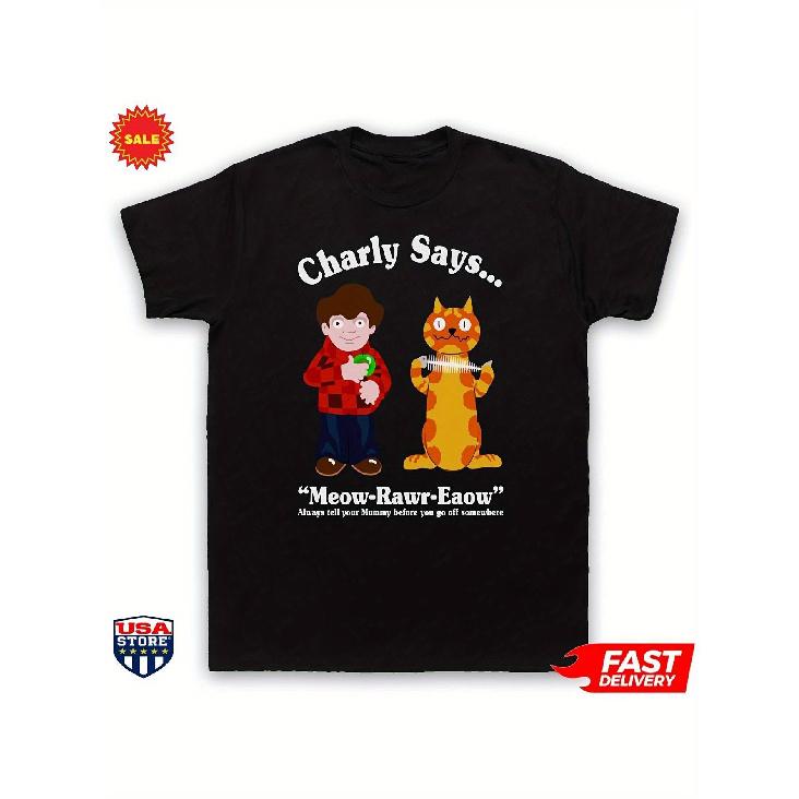 Charly 70s Retro Vintage Graphic T-Shirt for Men - 1970s Nostalgia Design with Charly & Conversation Print, Soft Round Neck Short Sleeve Casual Tee, S чёрный