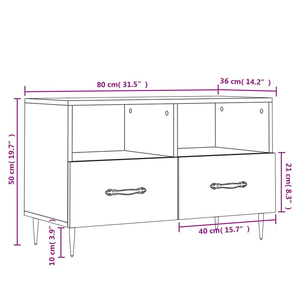 TV Cabinet Gray Sonoma 80 x 36 x 50 cm Particleboard