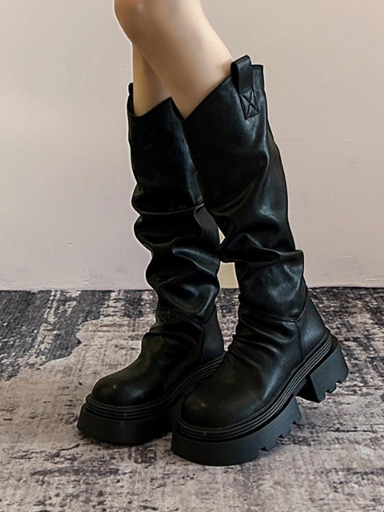 Retro thick-soled high knight boots children's 2025 spring and autumn new versatile thick heel but knee boots