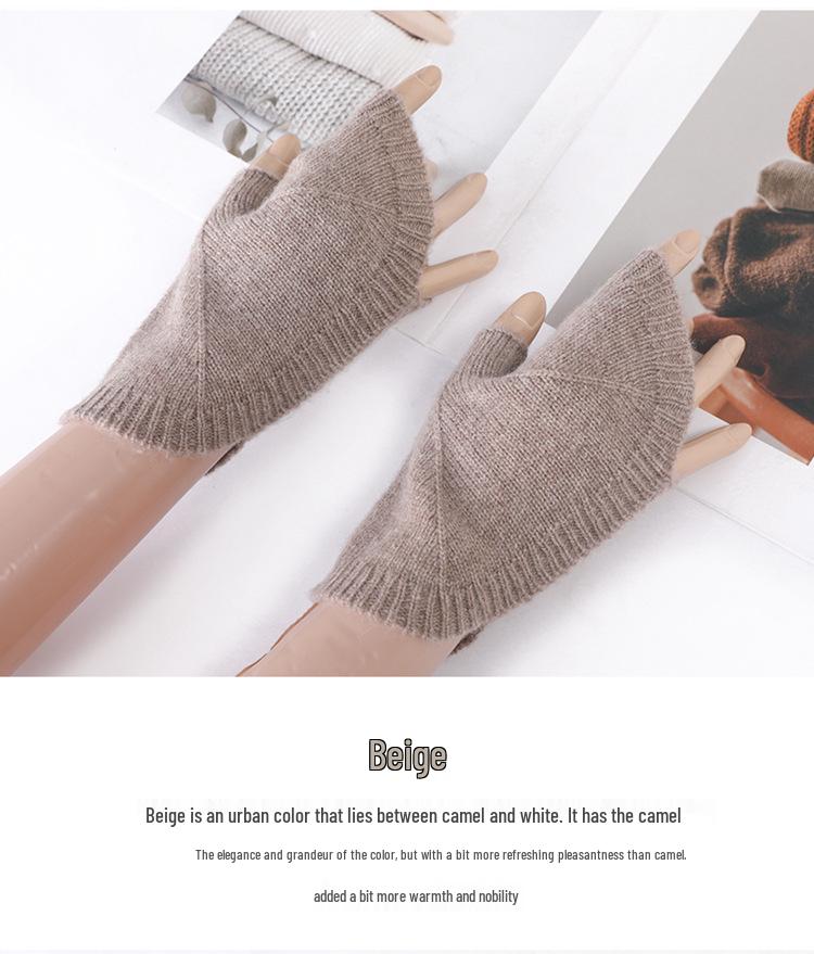 Women's Shell Pattern Knitted Fingerless Gloves – 100% Pure Wool, Thick & Warm for Autumn/Winter, Fashionable Student Style