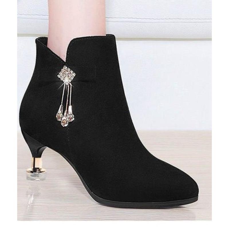 Botines nuevos de forro polar, Zapatos de tacón de gatito para mujer, Botas de tacón alto y Zapatos de tacón medio de cuero suave