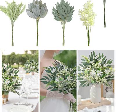 Gemischter künstlicher Blumenstrauß mit Eukalyptusblättern und Silberweidenzweigen für Hochzeit, florales DIY, Heimdeko