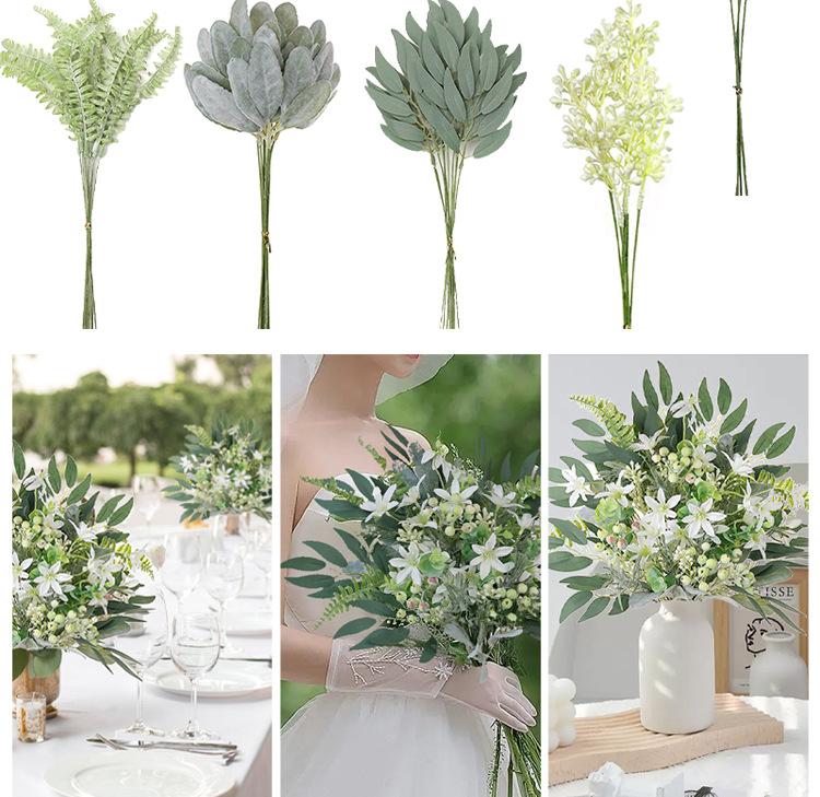 Mixed Artificial Flowers Bouquet with Eucalyptus Leaves And Silver Willow Cuttings for Wedding Floral DIY Home Decor