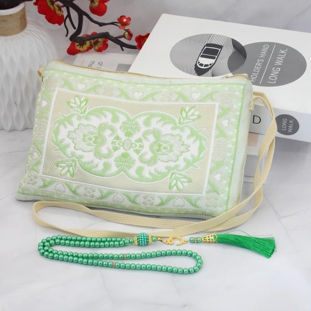 

Портативний складаний килимок для молитви, нековзкий, миючий, покривало для поклоніння з чотками та сумкою для зберігання, м який килим для Рамадану зелений