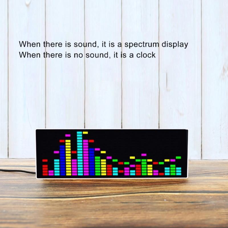 LED Music Spectrum Display USB Powered RGB Colorful Voice Controlled Rhythm Light With Electronic Clock Function