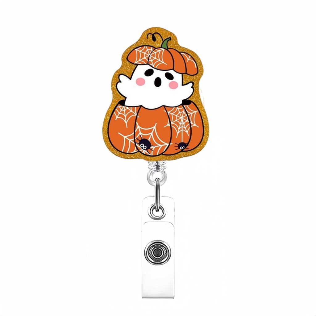 Glitter Acrylic Badge Holder Sturdy Ghost Id Card Holder Retractable Badge Reel Acrylic Pumpkin Badge Reel For Id Display Doctor