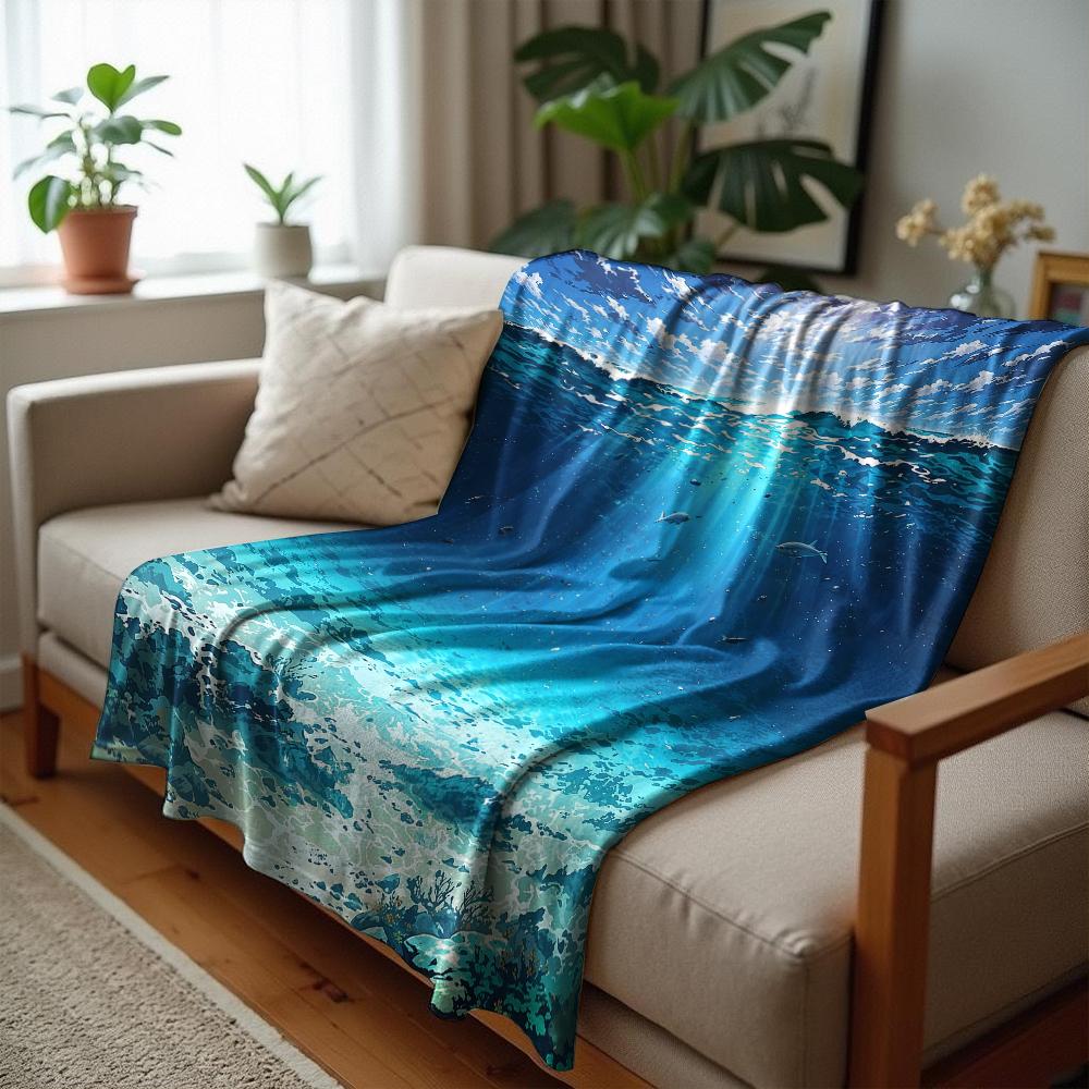 Sun Glitter Deep Sea Soft Flannel Blanket Breathable Warm Throw for Office Car Sofa Kids Room Birthday Xmas Gift