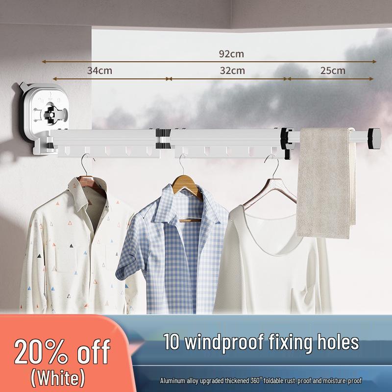 Foldable Telescopic Clothes Drying Rack with Suction Cup - Punch-Free Wall-Mounted for Balcony Use