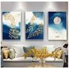 Painting Big Blue Poster Print Luxurious Wall Art For Living Room Aisle Gold Tableaux Picture Abstract Gold Fish Chinese Canvas