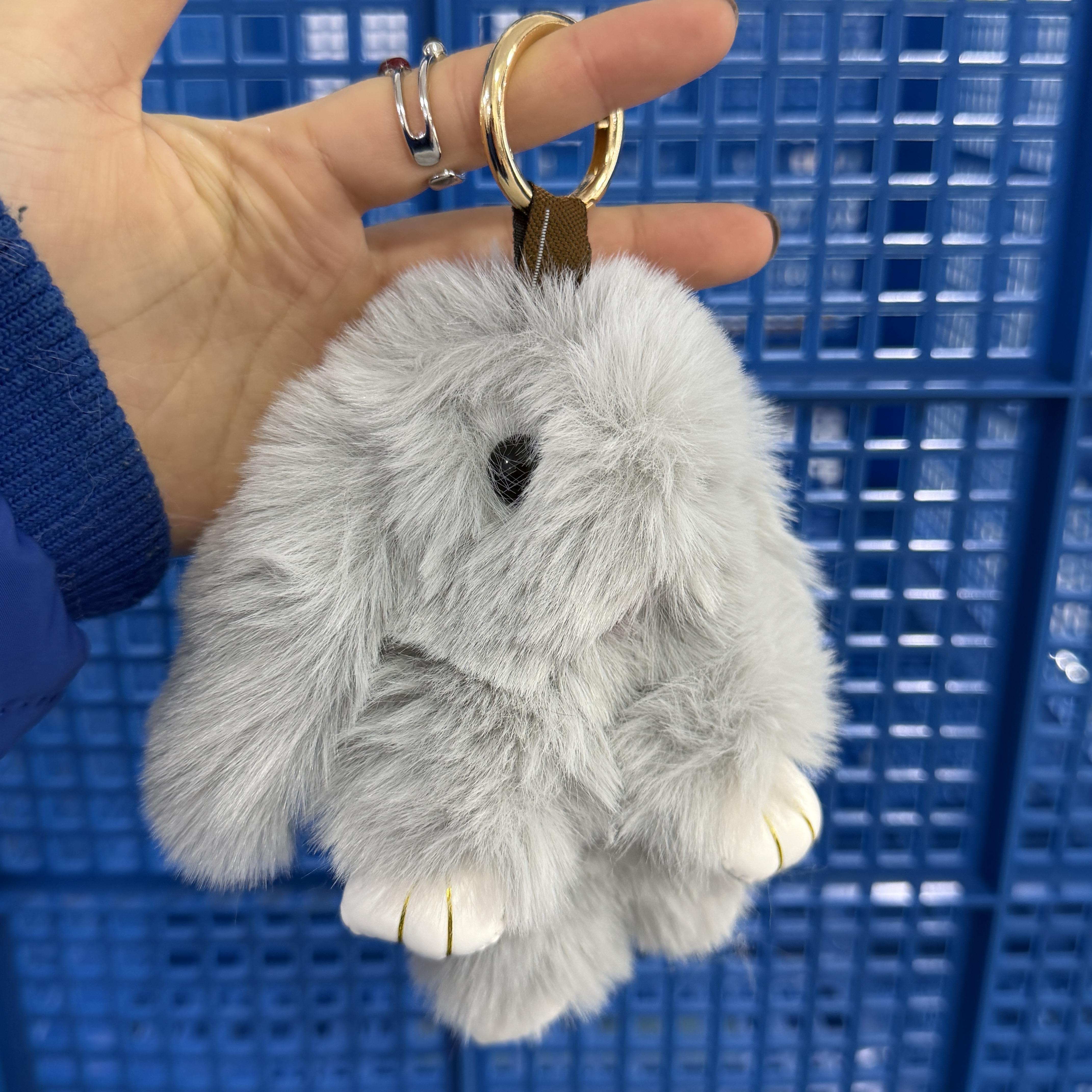 Schattige Pluizige Konijnenbont Pompon Konijntje Zacht Pluche Tas Decoratie Accessoires Cadeautas Bedeltje white