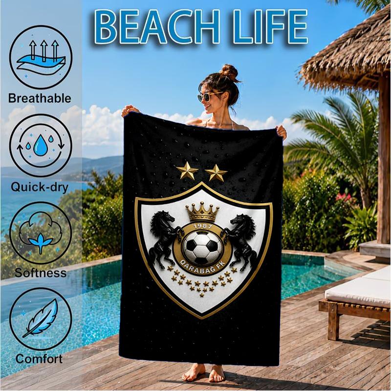 Qarabag Golden Crested Football Emblem Beach Towel, Quick-drying, Easy to Care for, Suitable for Both Fitness and Beach Vacations,Sports Essential