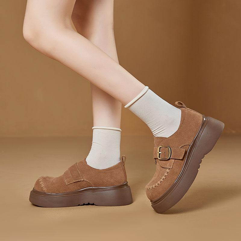 New Women's Platform Loafers Maillard Thick-soled Suede Leather Shoes Fashion Comfortable Casual Shoes for Women's Zapatos Mujer