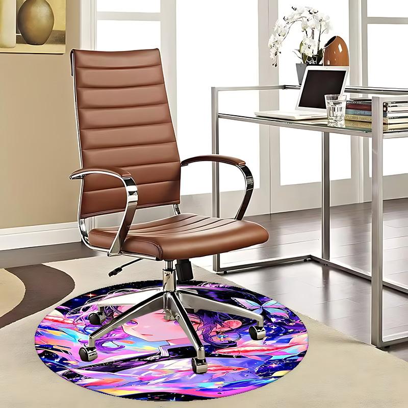 1pc Anime Design Round Carpet Office Chair Mat with Butterfly and Fish Print, Home Decor, Gaming Room, Gift