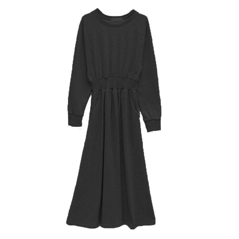 Plus Size Women's Autumn/Winter Plush Hooded Dress with Waist-Cinch, Ankle-Length, Slimming Fit