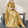 Dimanaf Women Dress Summer Plus Size Beach Sundress Linen Bohemian Print Flowers Fashion Lady Vestidos Loose Casual Long Dress Oversize 9079
