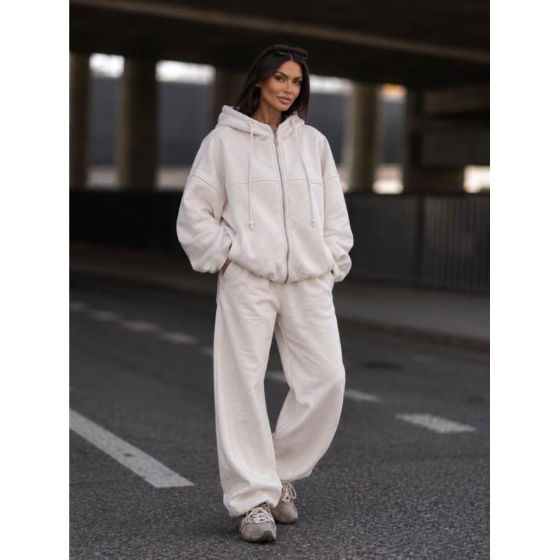Womens Cotton Hooded Zip-Up Sweatshirt Wide-Leg