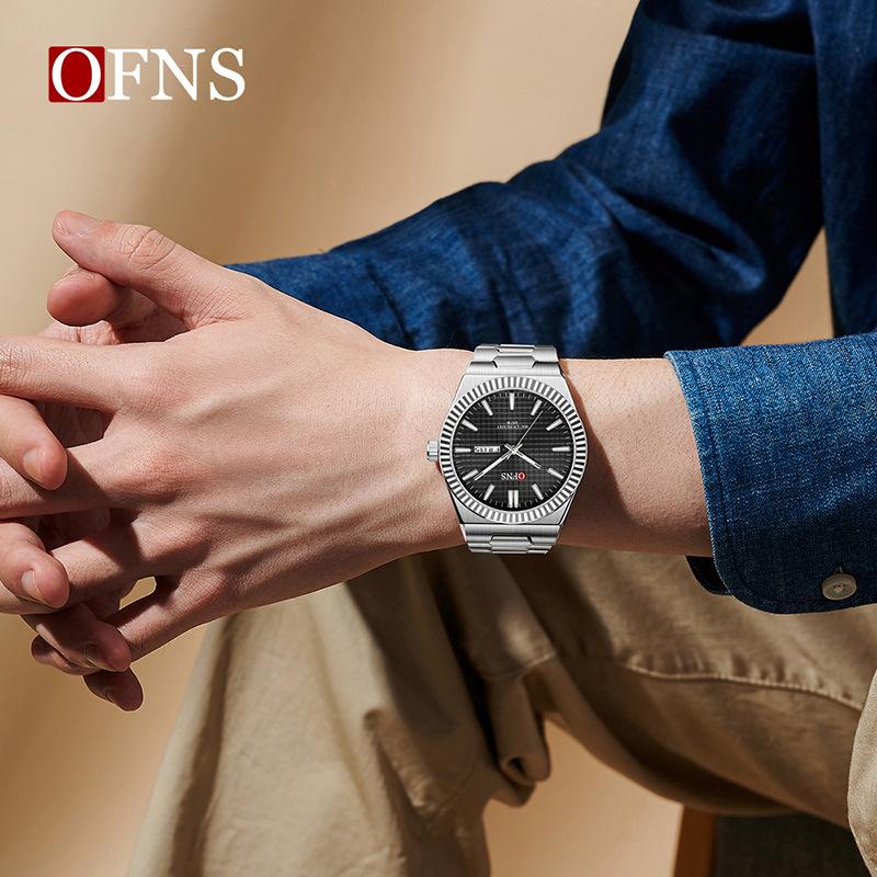Waterproof Mens Analog Quartz Watches Steel Bracelet Dress Watch, Luminous Dual Day Date Display Wristwatches