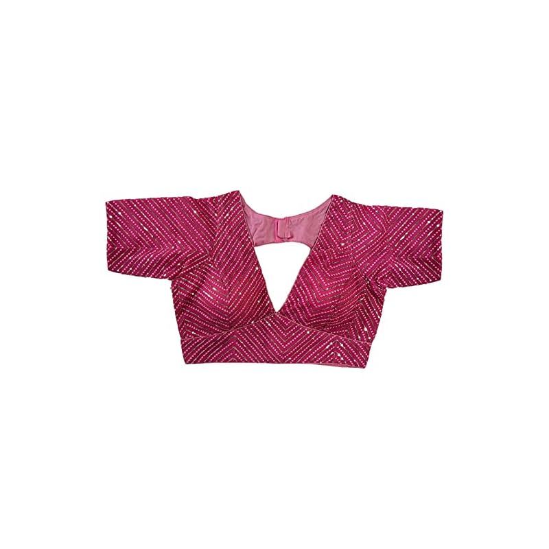 Vihu Fashion Womens Fancy Readymade Half Sleeve Sequins Saree Blouse(Sequins Butti Pink_38)