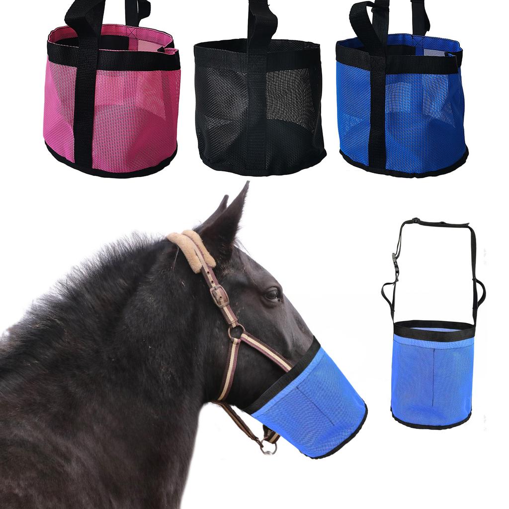 Horse Feed Bag Horse Feeding Bucket Hay Bag Hay Holder Bucket For Horse Trailer Horse Feeding Feeder Bag with Neck Strap