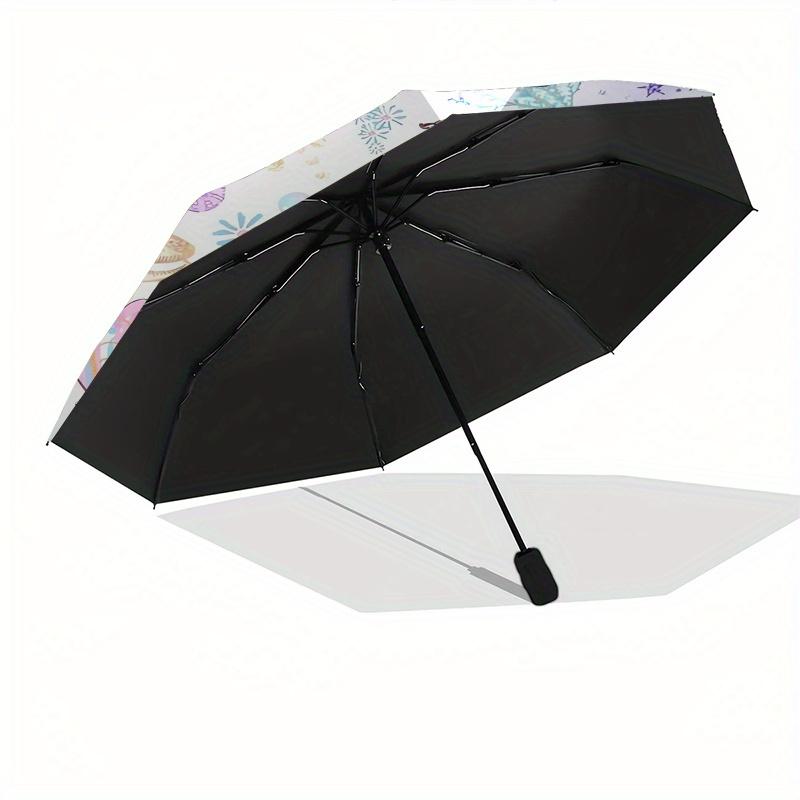 Seashell Pattern Automatic Folding Umbrella  Simple 8 Rib Design, Bright Cartoon Pattern, Durable Iron Frame, Suitable For Travel, Outdoor,