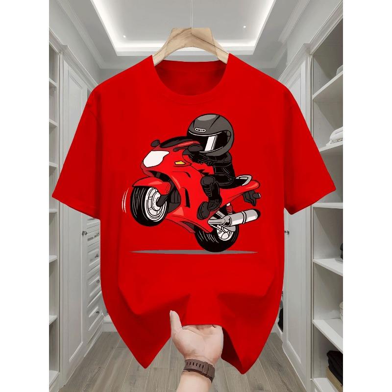 European Sizes Boys Motorcycle Rider T-Shirt with Wheelie Motorbike & Helmet Graphic - Lightweight Breathable Short Sleeve Tee