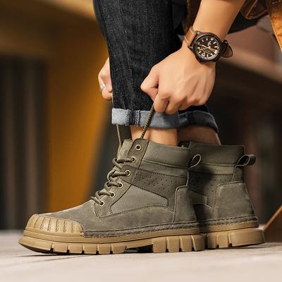 Autumn Men's Motorcycle Boots Brand Men New Arrival Walking Boots Winter Men's Ankle Boots Lace-Up Outdoor Leather Sneakers