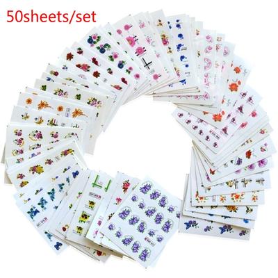 55 fogli adesivi per unghie glitter scintillanti Nail art fiore decalcomanie per il trasferimento dell'acqua Involucri di lamina di bellezza
