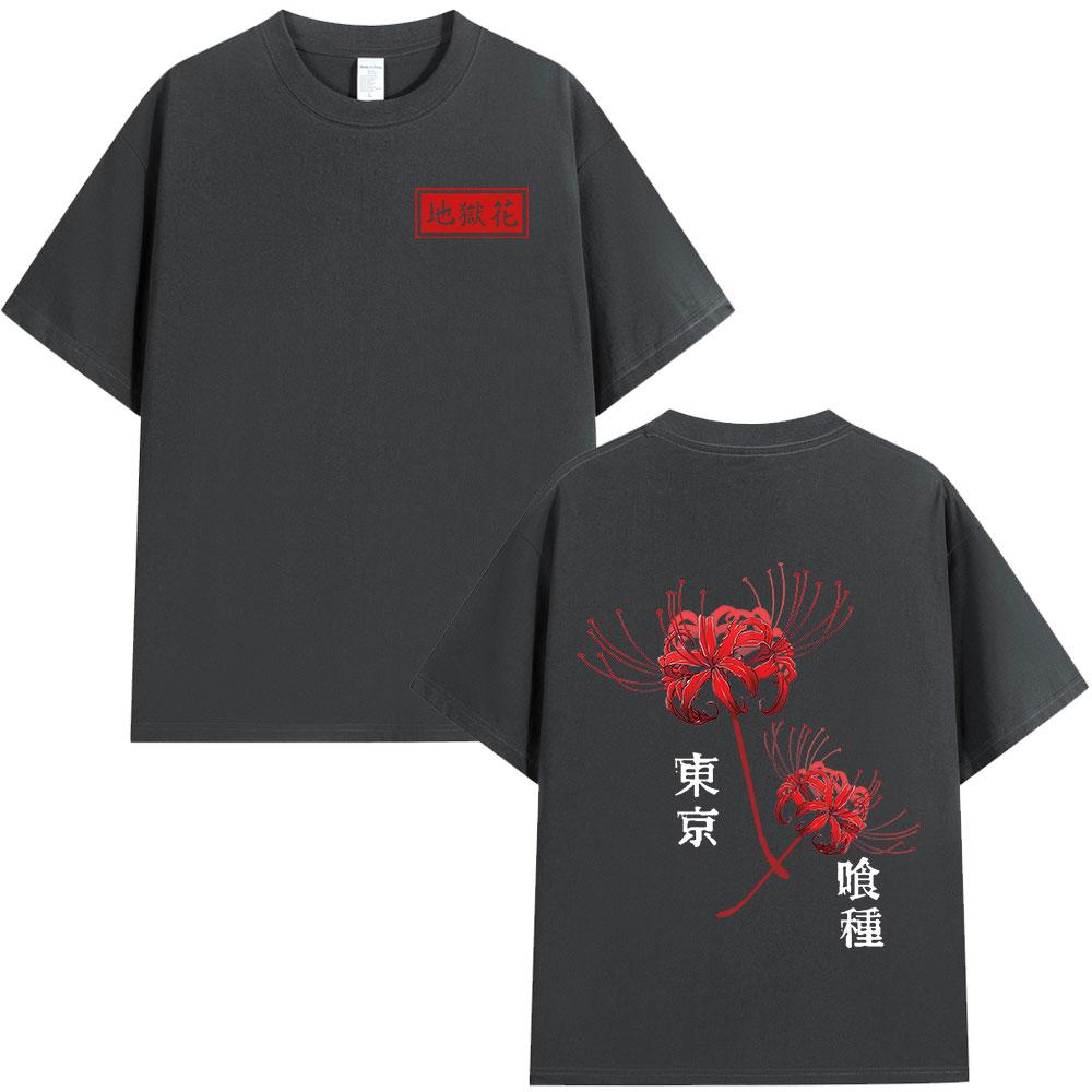 Anime Tokyo Ghoul Spider Lily T-Shirt Herren Damen Kaneki Ken Manga Grafikdruck T-Shirt Cooles Unisex Baumwoll-T-Shirt Oversized