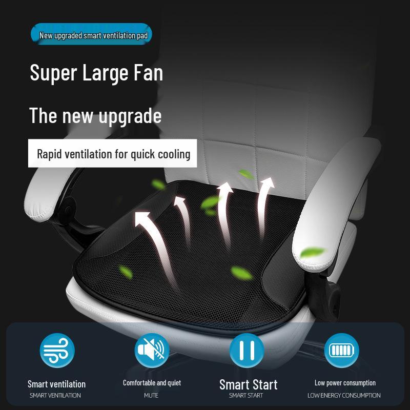 

USB-Powered Cooling Car Seat Cushion with Fan Ventilation and Breathable Ice Silk 48x46 cm