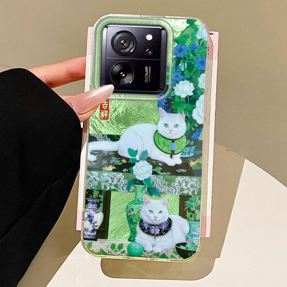 

Милый чехол для телефона с цветочным вихревым узором кошки для Xiaomi 13T 14T 11 Lite Poco X5 M6 Pro X6 X3 Pro NFC C75 C71 C65 C61 M5S Xiaomi 11 Lite 5G белый