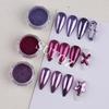 Red 7 Bottles Nail Art Mirror Powder Set - Fine Carving Silver Gloss Iridescent Powder