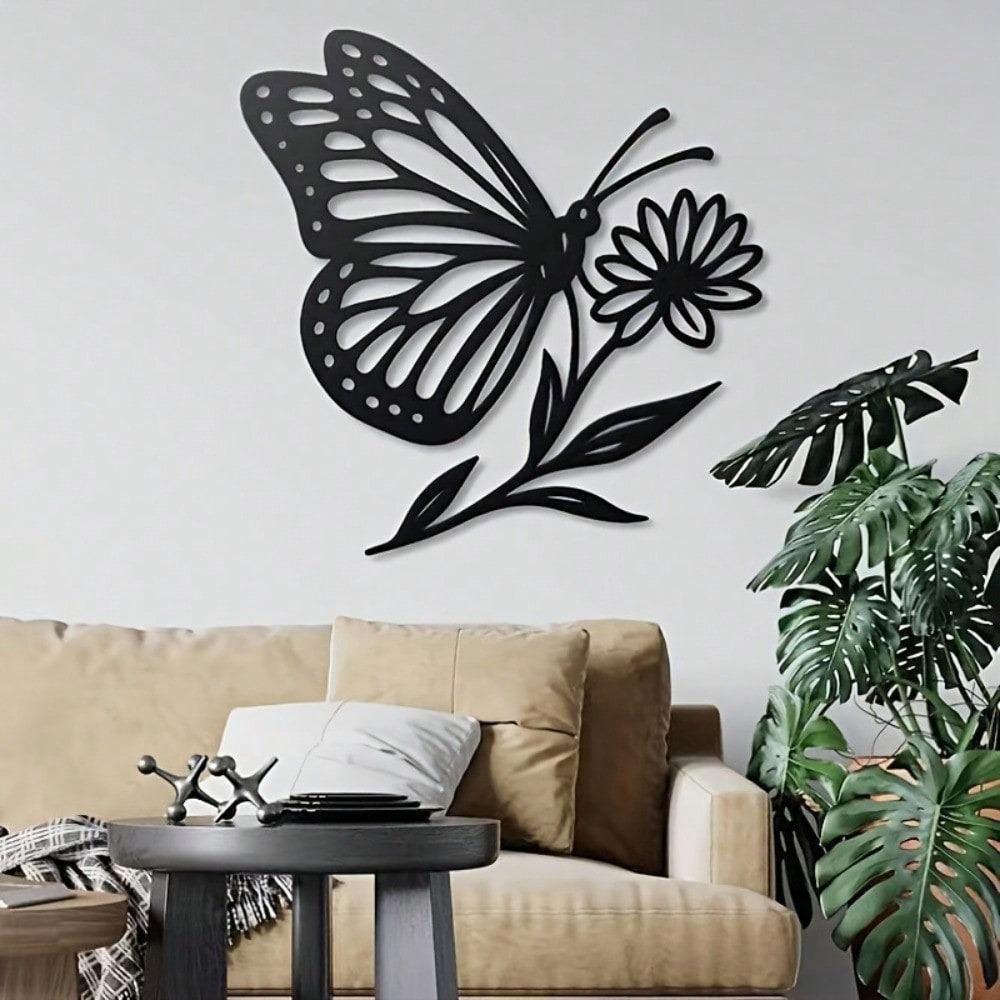 Butterfly Flower Metal Wall Art Vintage Iron Sculpture Home Garden Decor Gift