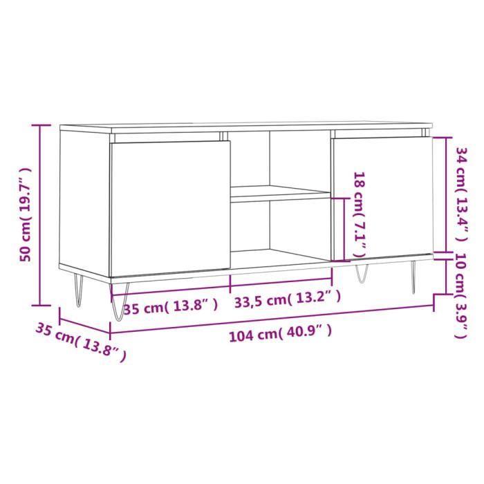 VidaXL Meuble TV gris béton 104x35x50 cm bois d'ingénierie 827016