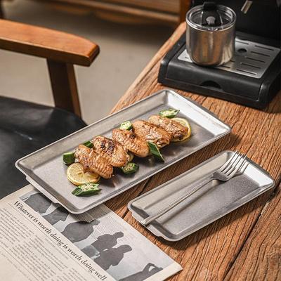 Retro Stainless Steel Rectangular Tray for Barbecue, Sushi, and Storage