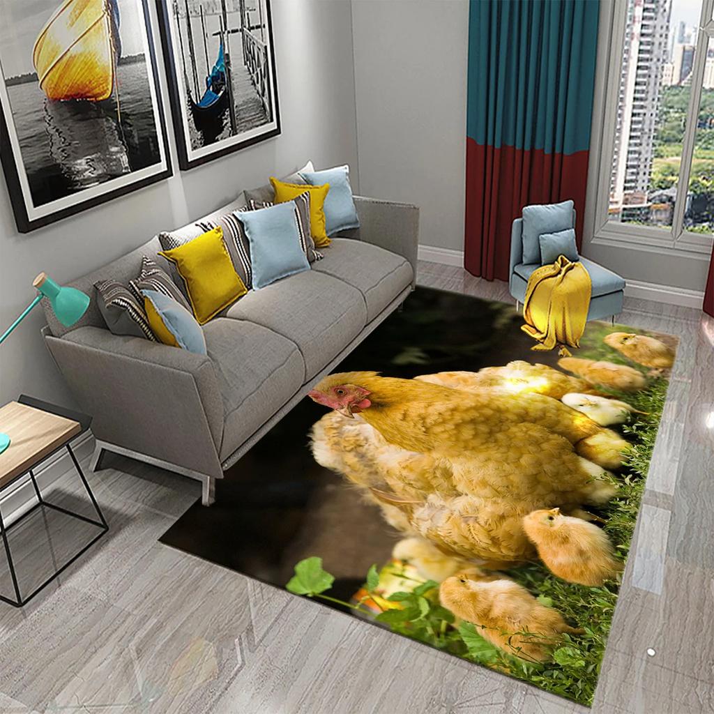 3D Kawaii Niedlicher Hühnermuster-Druckteppich für Küche Wohnzimmer Schlafzimmer Rutschfest Saugfähig King Size Teppich für Heimdekor