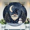 Starry Night Winter Forest Snowman Round Wooden Hanging Plaque Decorative Sign Wall Art Front Door Hanging Ornament Home Holiday Decor