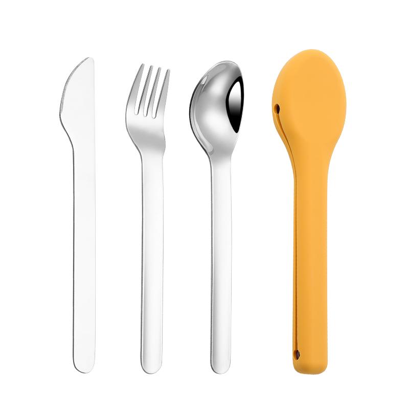 304 Stainless Steel Camping Picnic Portable Tableware Set Travel Cutlery with Silicone Case Cutlery Set Reusable Portable Case жёлтый